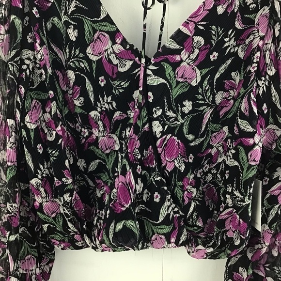 Japna x front v neck shear longsleeve floral print cropped elastic waist… - Picture 5 of 7